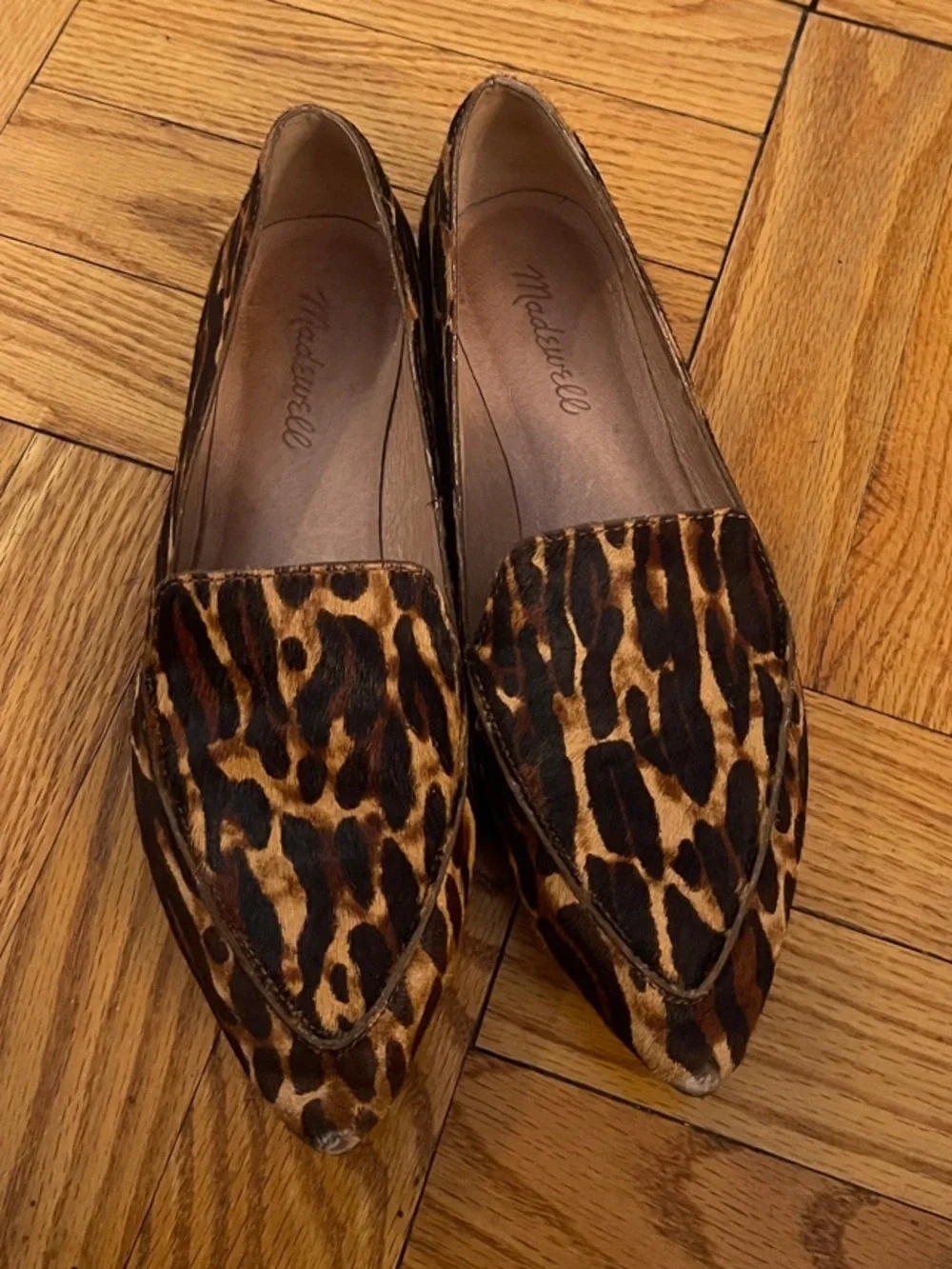 Madewell Leopard Print Pointed Toe Flats in Brown and Black